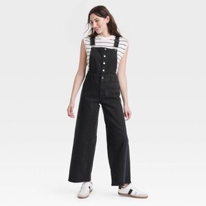 Universal Thread Women's Black Denim Wide Leg Overalls Button Sz 10 NWT SOLD!